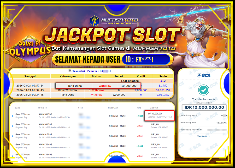 MUFASATOTO JACKPOT PRAGMATIC PLAY Rp 10.000.000|LUNAS